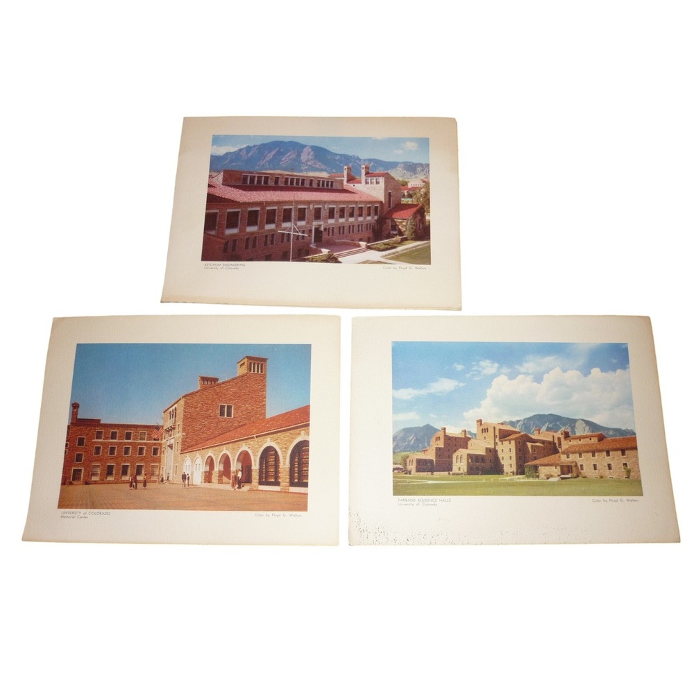 Vintage CU Boulder Campus Art Prints Set of 3 Floyd Walters Ketchum Farrand UMC